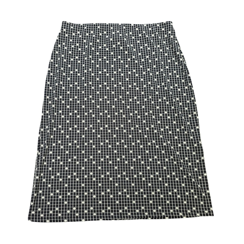 Max Studio Y2K Polka Dot Grid Midi Skirt Women's Size S Black White Side Slit